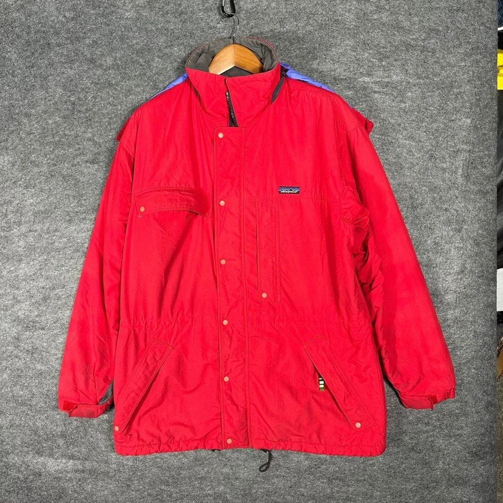 Patagonia Red Hooded Ski‎ Jacket Large Men's Winter Coat *Broken Zipper